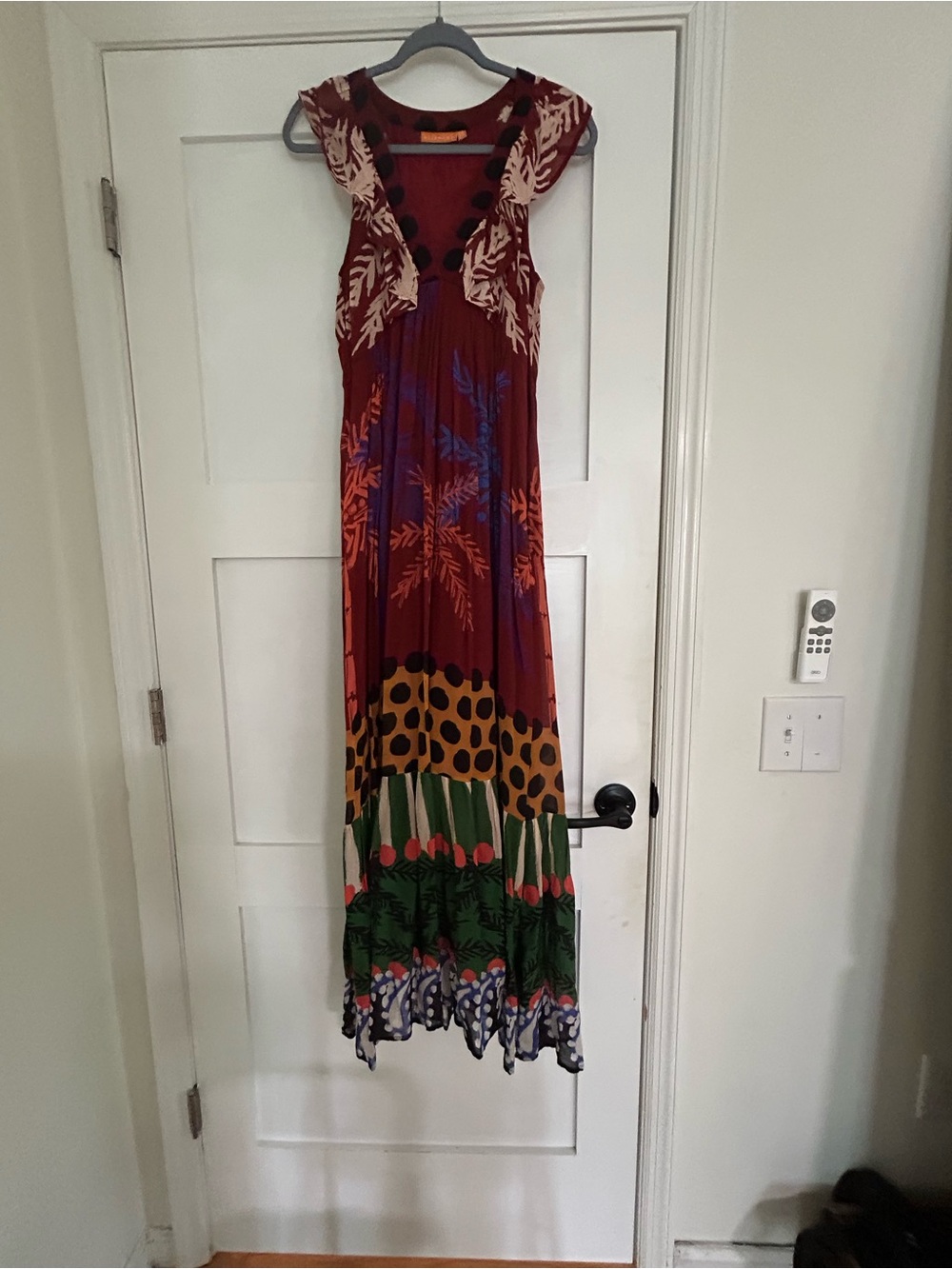 Oliphant Multi-Color Printed Ruffle Maxi Dress
